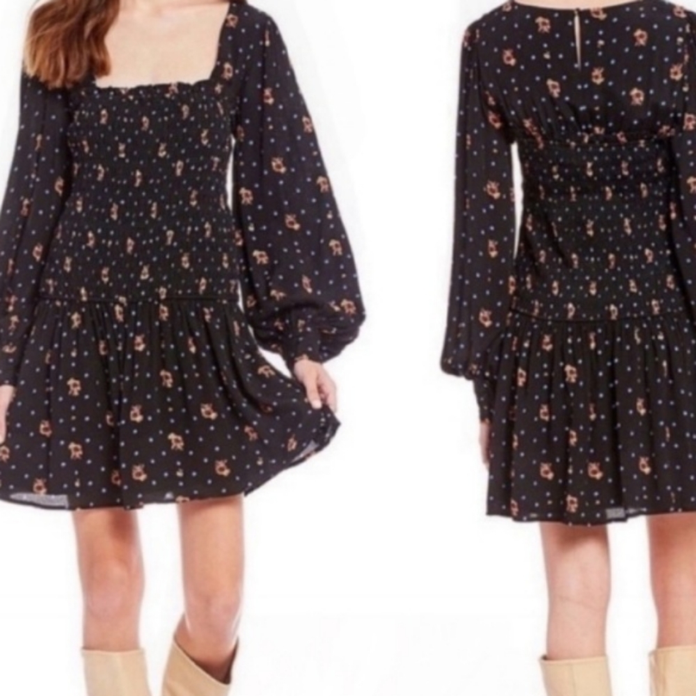NEW Black floral Free People mini dress Two Faces size Small
